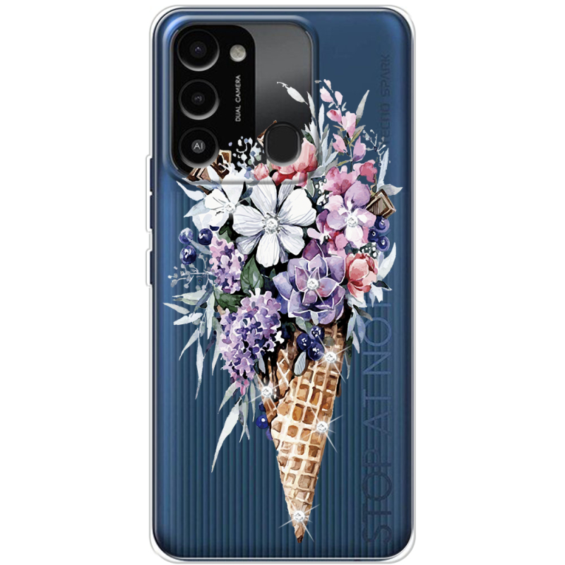 Чехол со стразами BoxFace Tecno Spark Go 2022 Ice Cream Flowers