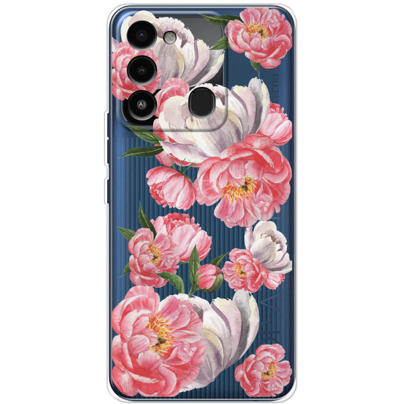 Прозрачный чехол BoxFace Tecno Spark 8C Peony Watercolor Style