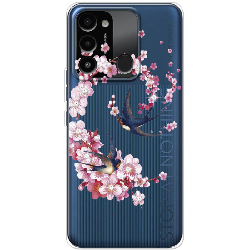 Чехол со стразами BoxFace Tecno Spark 8C Swallows and Bloom