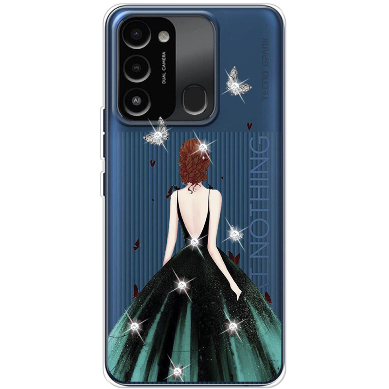 Чехол со стразами BoxFace Tecno Spark 8C Girl in the green dress