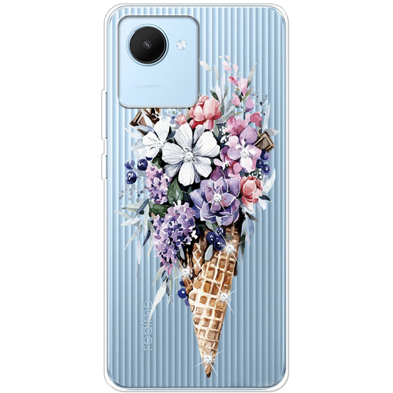 Чехол со стразами Realme C30 Ice Cream Flowers