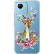 Чехол со стразами Realme C30s Deer with flowers