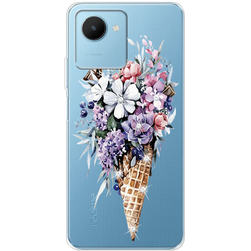 Чехол со стразами Realme C30s Ice Cream Flowers