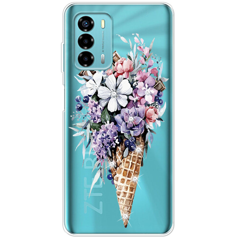 Чехол со стразами ZTE Blade V40 Vita Ice Cream Flowers