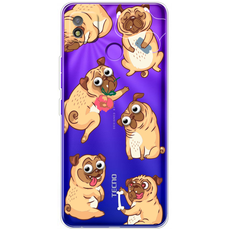 Прозрачный чехол BoxFace Tecno POP 4 с 3D-глазками Pug