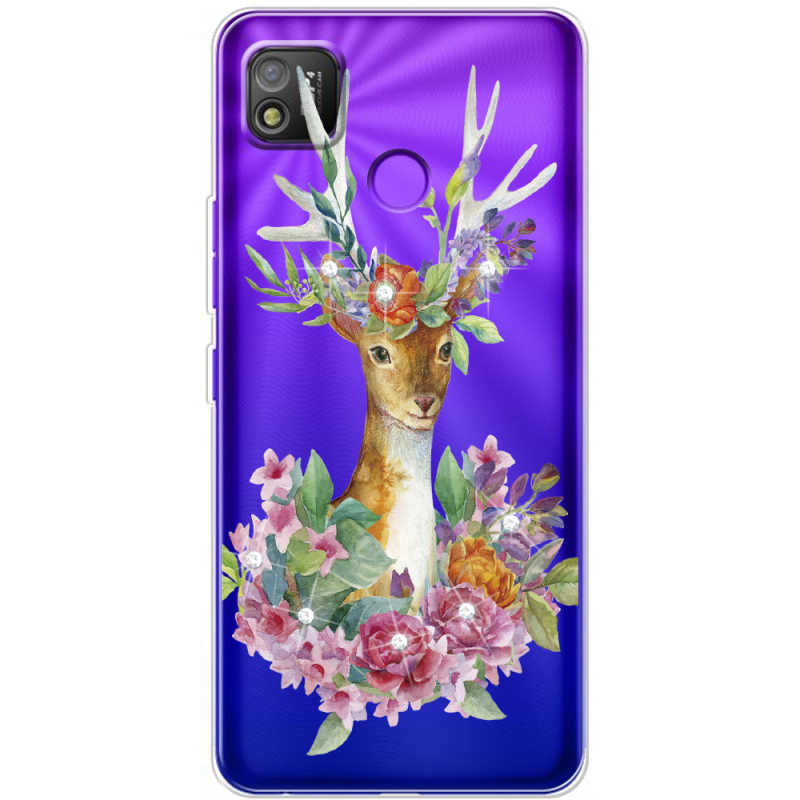 Чехол со стразами BoxFace Tecno POP 4 Deer with flowers