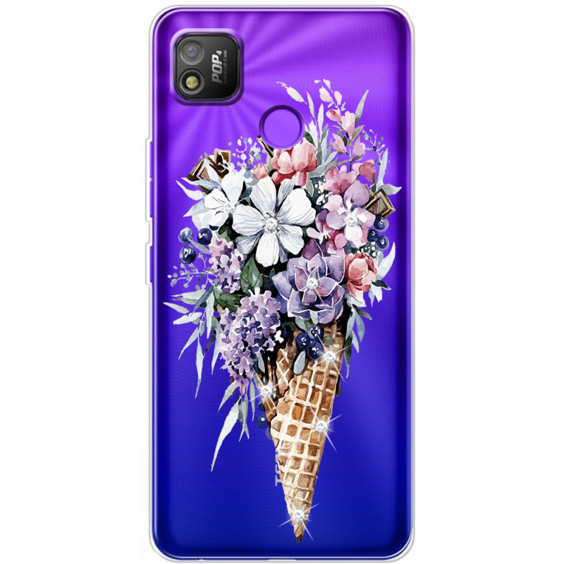 Чехол со стразами BoxFace Tecno POP 4 Ice Cream Flowers