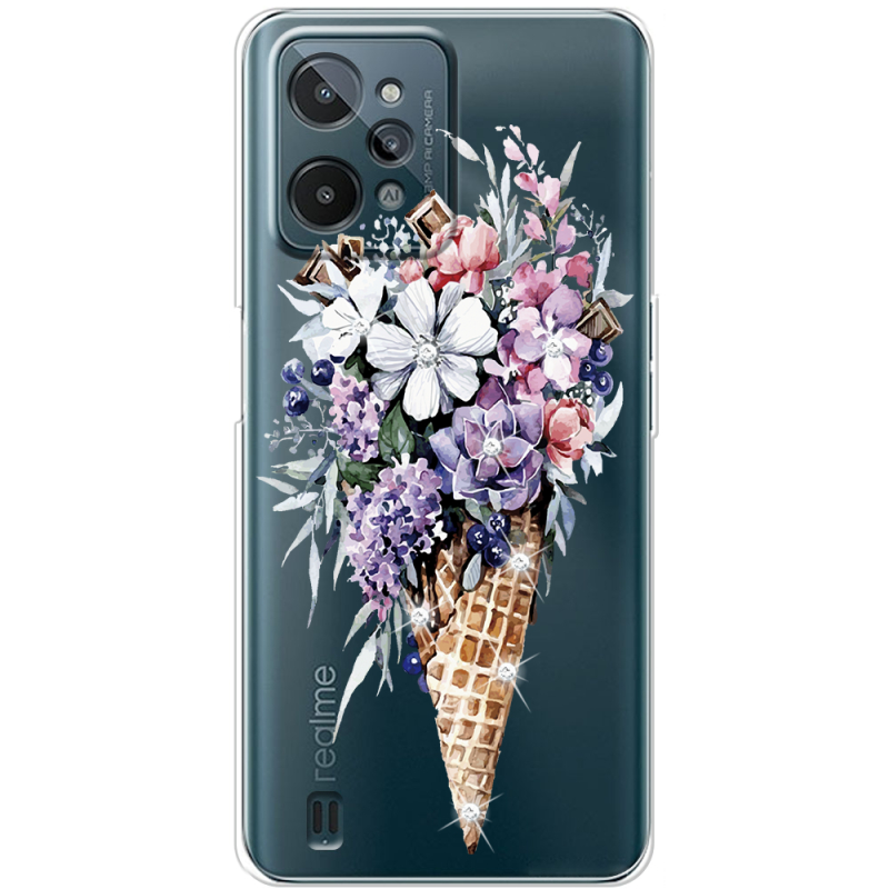 Чехол со стразами Realme C31 Ice Cream Flowers