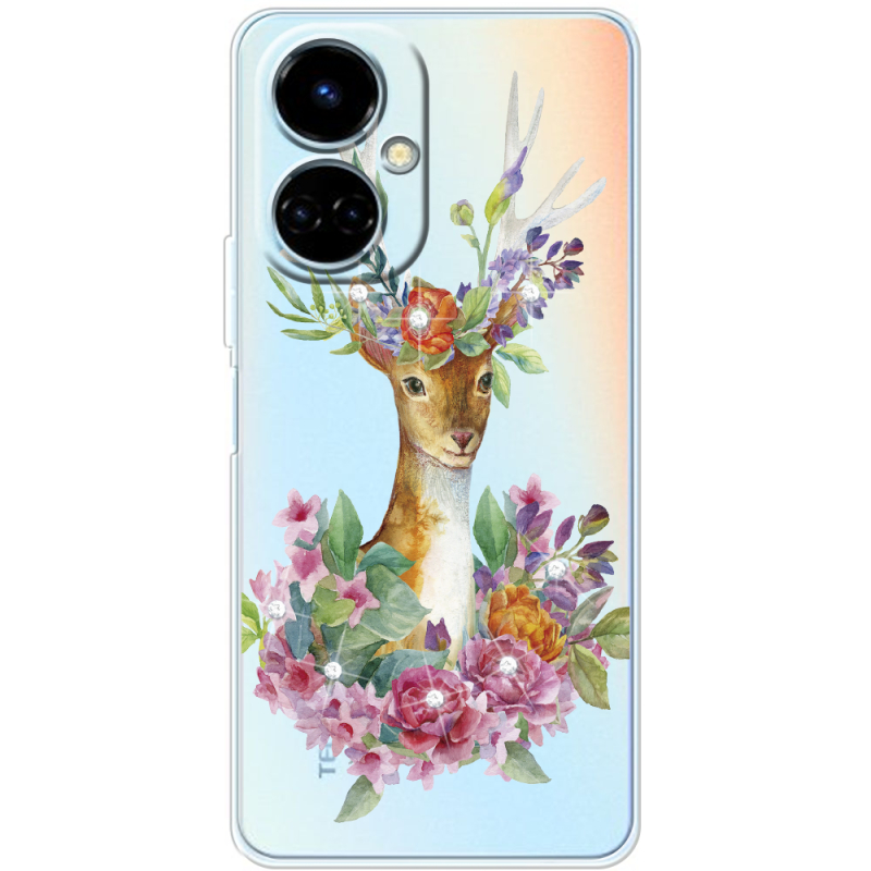 Чехол со стразами BoxFace Tecno Camon 19 / 19 Pro Deer with flowers