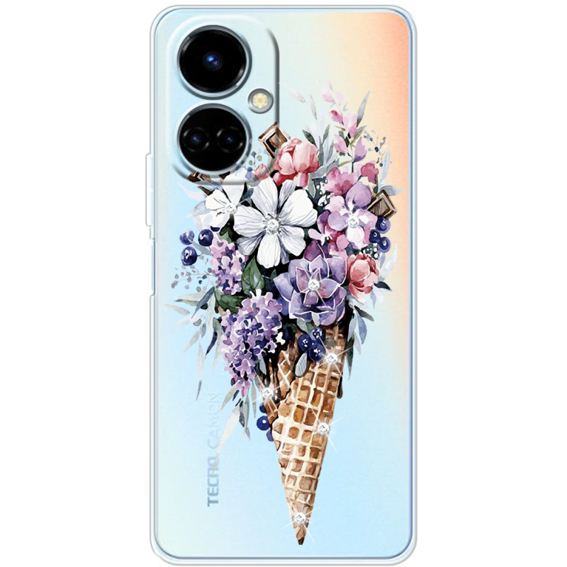 Чехол со стразами BoxFace Tecno Camon 19 / 19 Pro Ice Cream Flowers