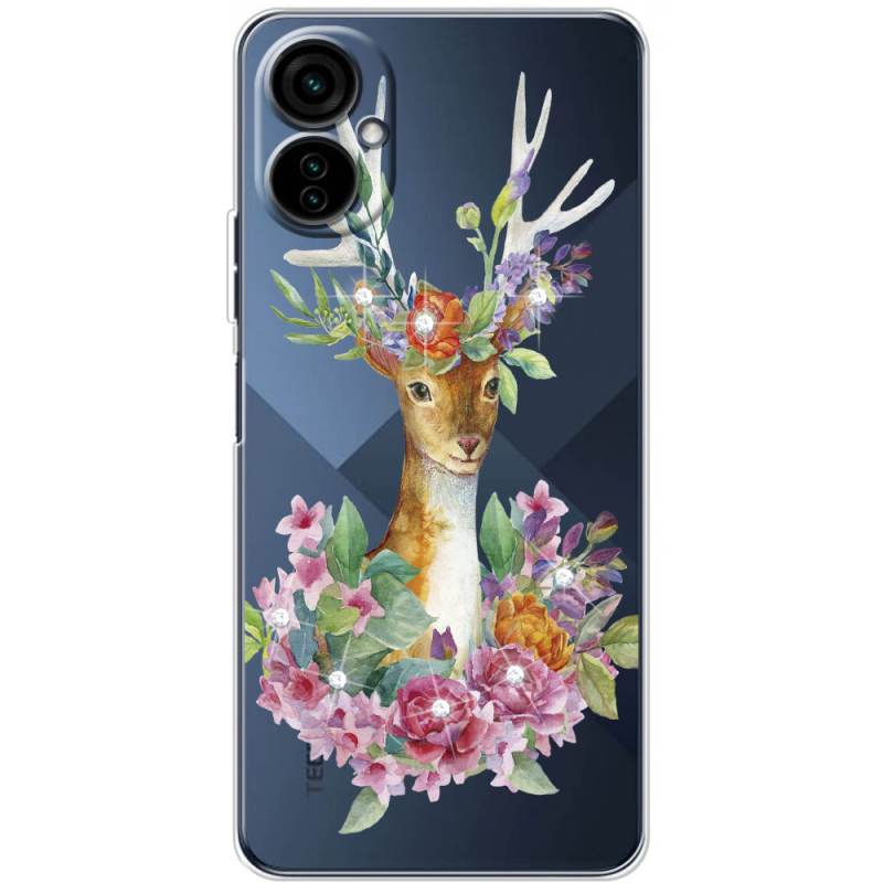 Чехол со стразами BoxFace Tecno Camon 19 Neo Deer with flowers