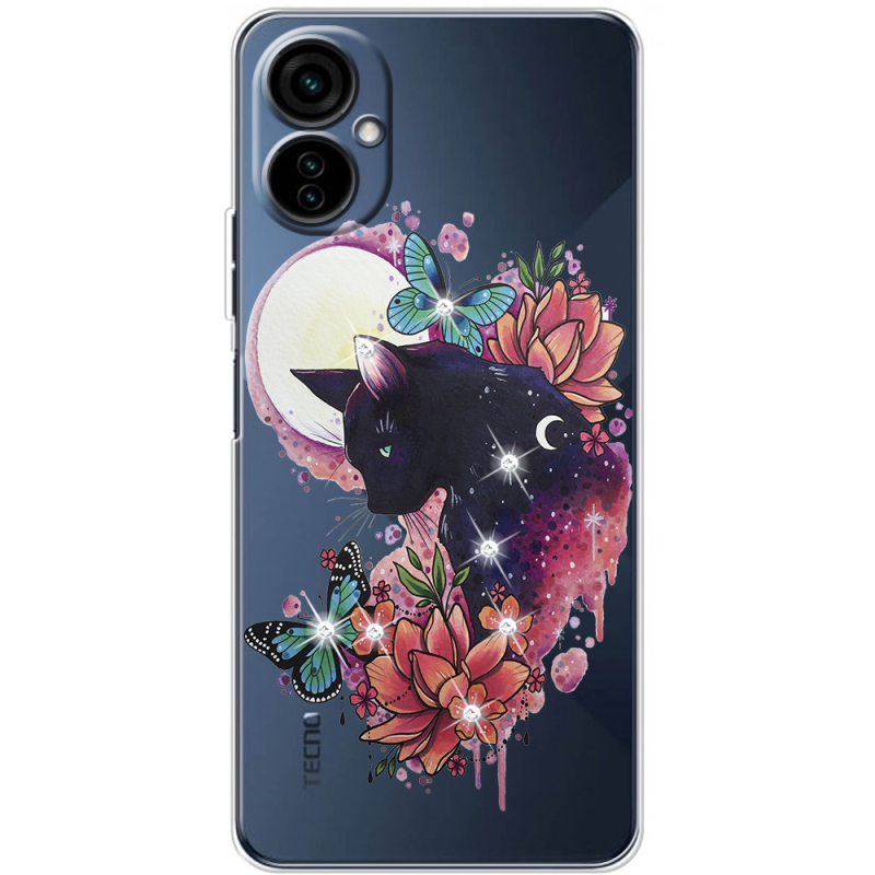 Чехол со стразами BoxFace Tecno Camon 19 Neo Cat in Flowers