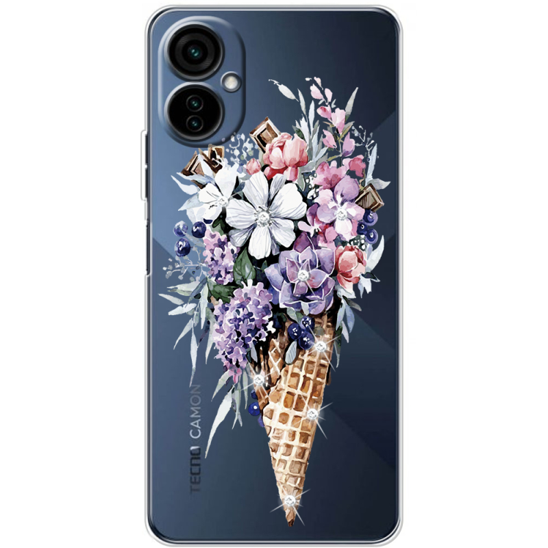 Чехол со стразами BoxFace Tecno Camon 19 Neo Ice Cream Flowers