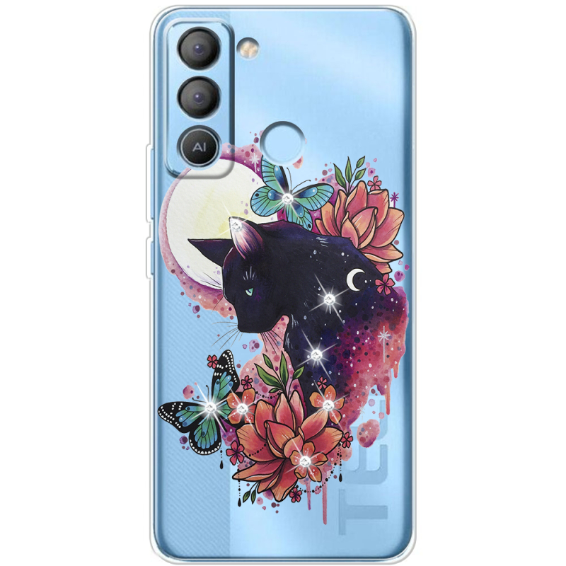 Чехол со стразами BoxFace Tecno POP 5 LTE Cat in Flowers