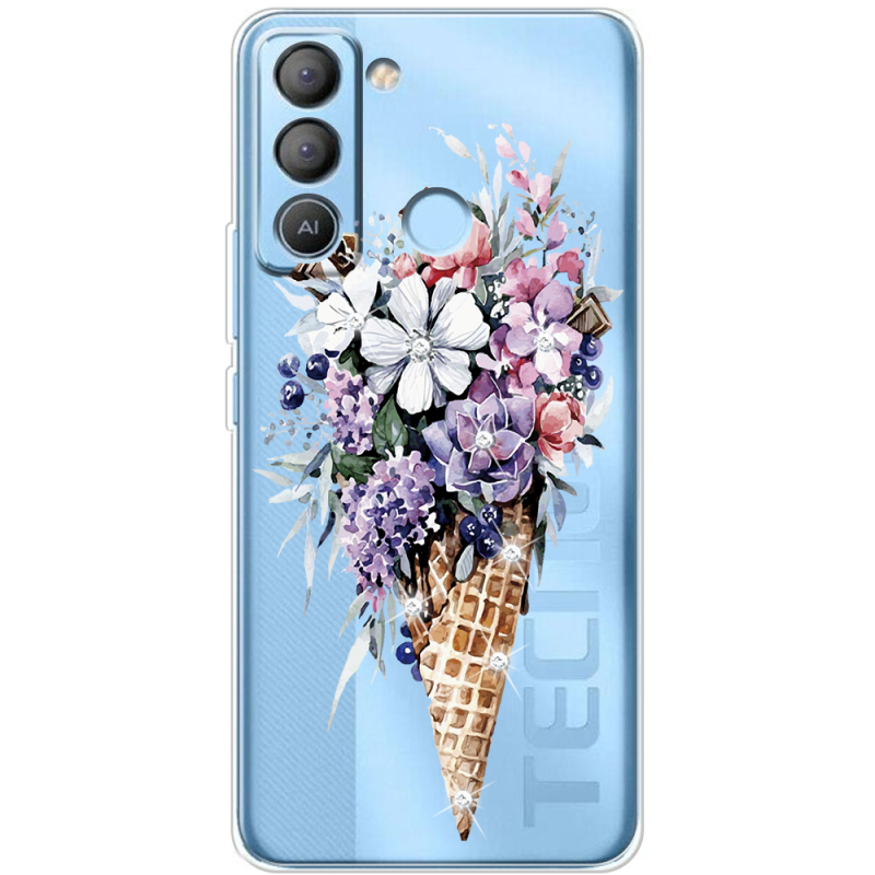 Чехол со стразами BoxFace Tecno POP 5 LTE Ice Cream Flowers