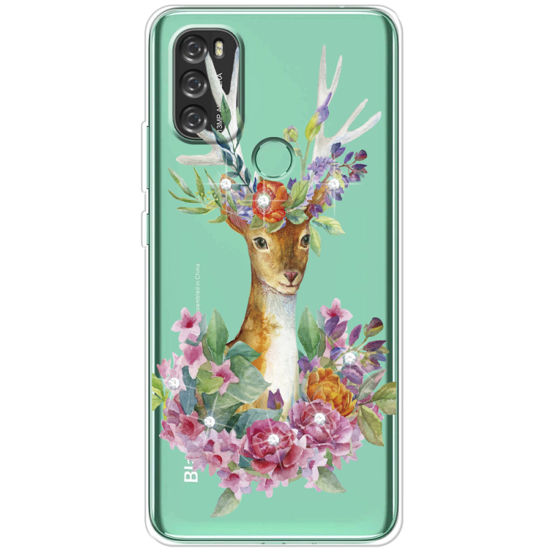 Чехол со стразами BoxFace Blackview A70 Deer with flowers