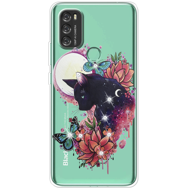 Чехол со стразами BoxFace Blackview A70 Cat in Flowers