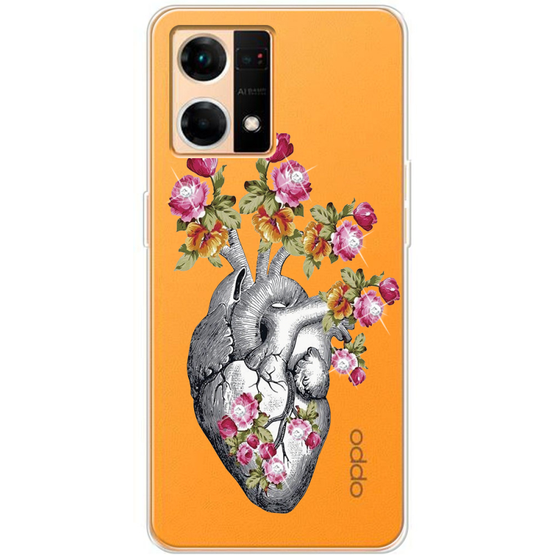 Чехол со стразами OPPO Reno 7 4G Heart