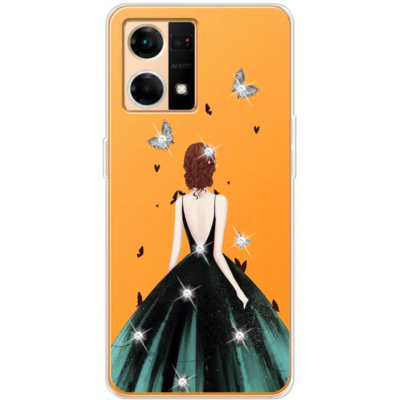 Чехол со стразами OPPO Reno 7 4G Girl in the green dress