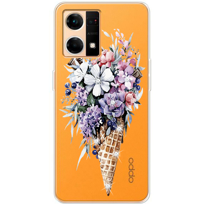 Чехол со стразами OPPO Reno 7 4G Ice Cream Flowers