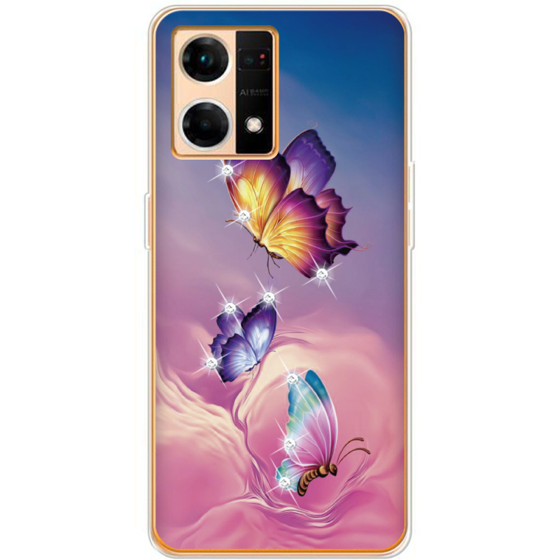 Чехол со стразами OPPO Reno 7 4G Butterflies