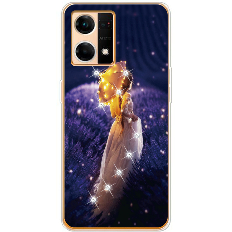 Чехол со стразами OPPO Reno 7 4G Girl with Umbrella