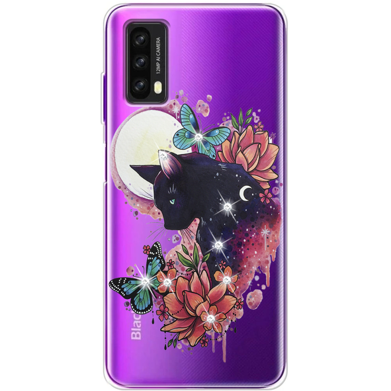 Чехол со стразами BoxFace Blackview A90 Cat in Flowers