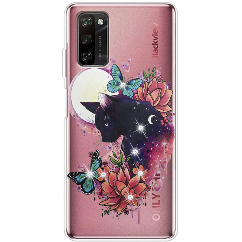 Чехол со стразами BoxFace Blackview A100 Cat in Flowers