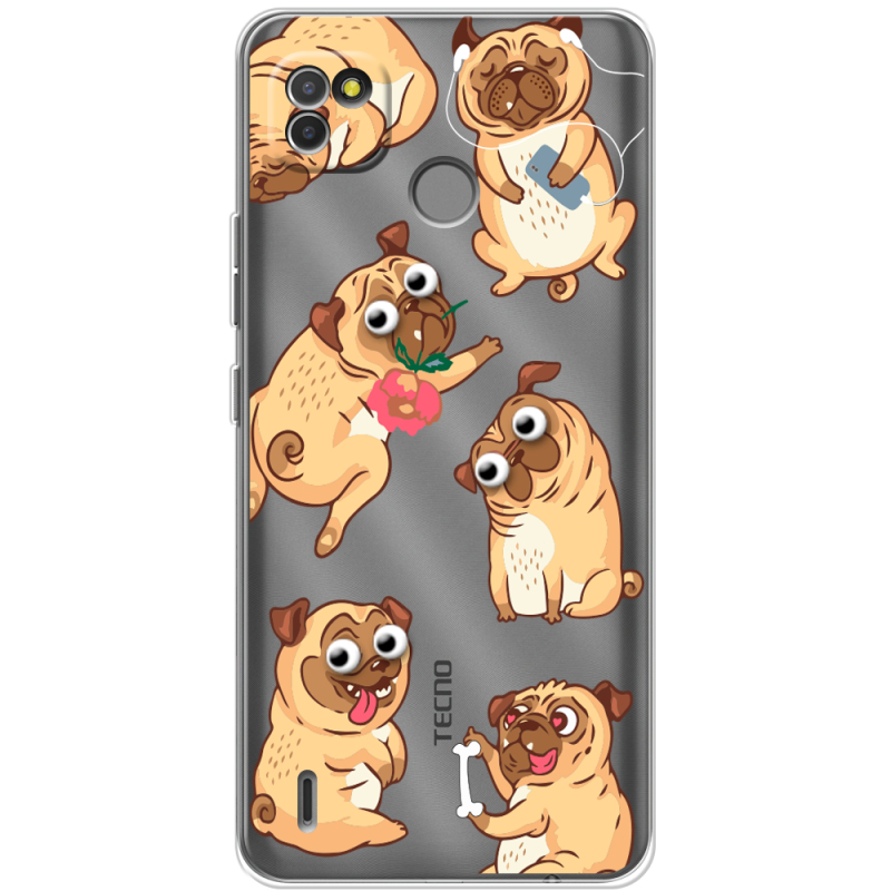 Прозрачный чехол BoxFace Tecno POP 4 LTE с 3D-глазками Pug