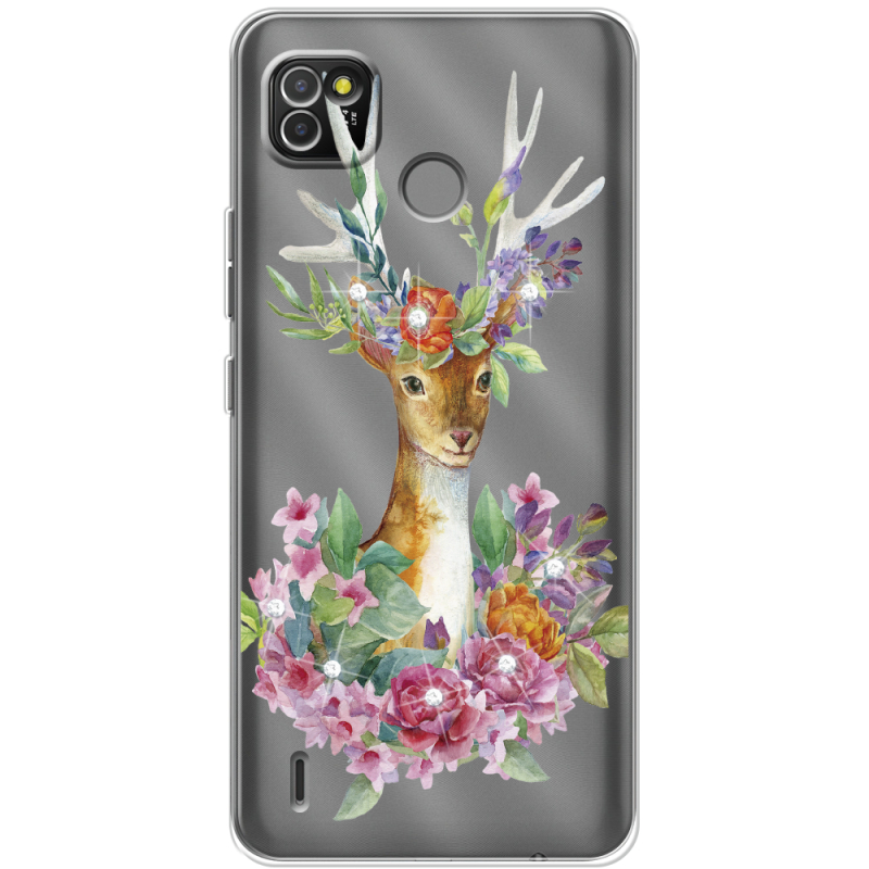 Чехол со стразами BoxFace Tecno POP 4 LTE Deer with flowers