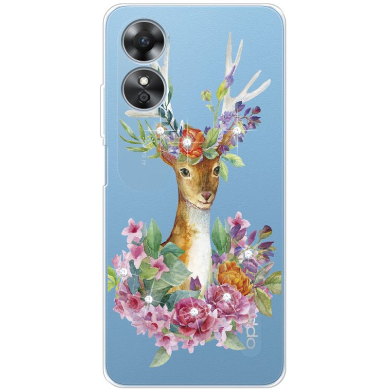 Чехол со стразами OPPO A17 Deer with flowers