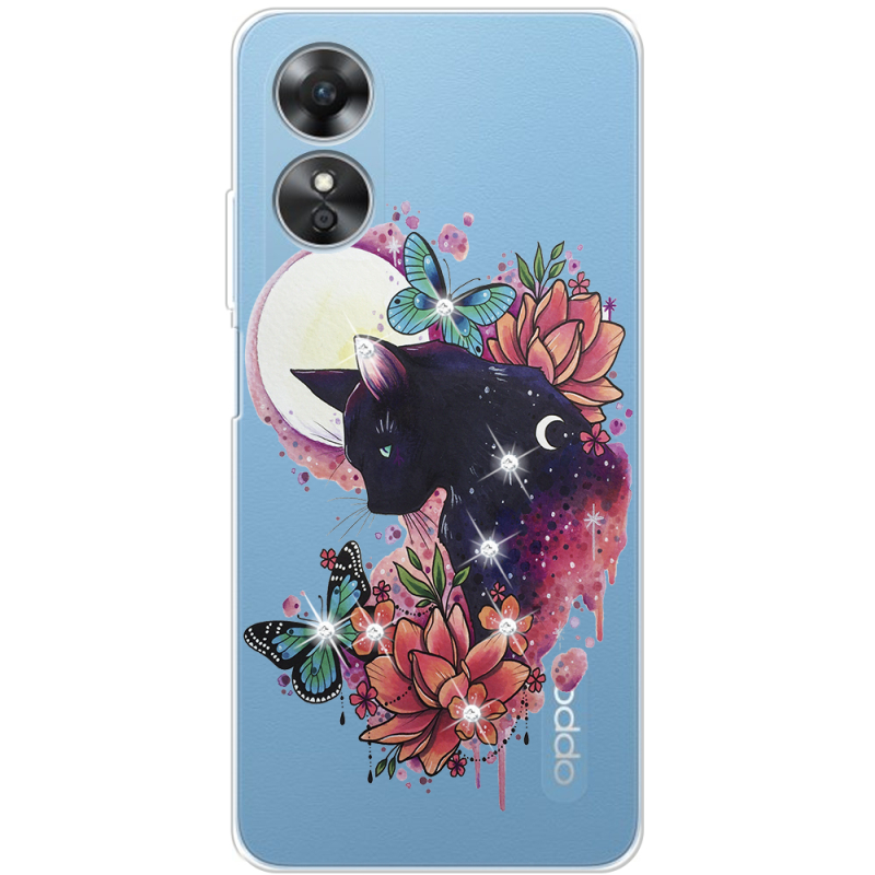 Чехол со стразами OPPO A17 Cat in Flowers