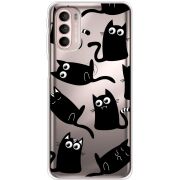 Прозрачный чехол BoxFace Motorola G41 с 3D-глазками Black Kitty