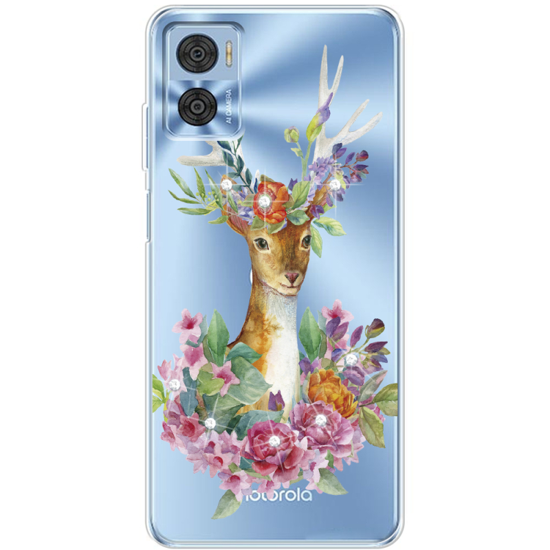 Чехол со стразами Motorola E22/E22i Deer with flowers