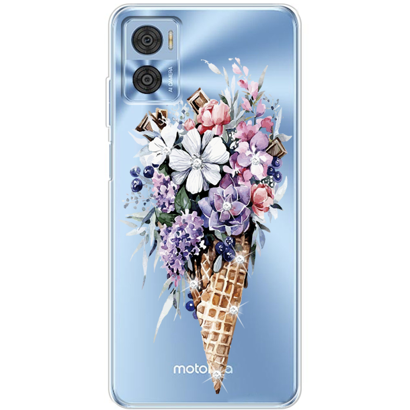 Чехол со стразами Motorola E22/E22i Ice Cream Flowers