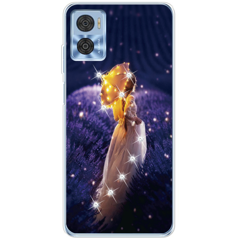 Чехол со стразами Motorola E22/E22i Girl with Umbrella