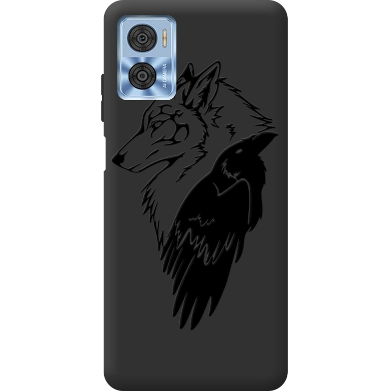 Черный чехол BoxFace Motorola E22/E22i Wolf and Raven