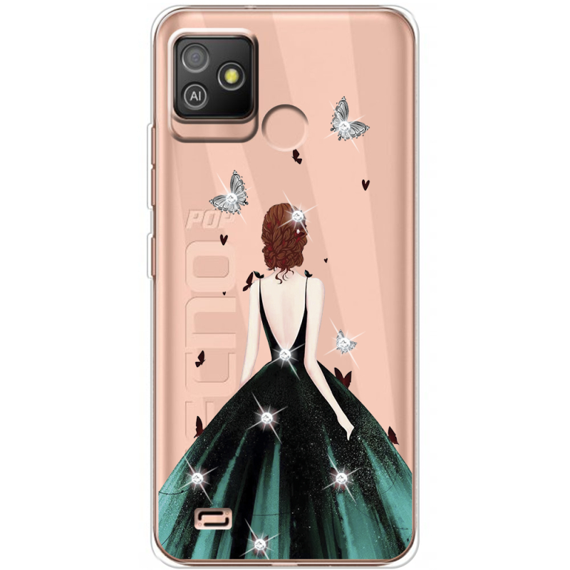 Чехол со стразами BoxFace Tecno POP 5 GO Girl in the green dress