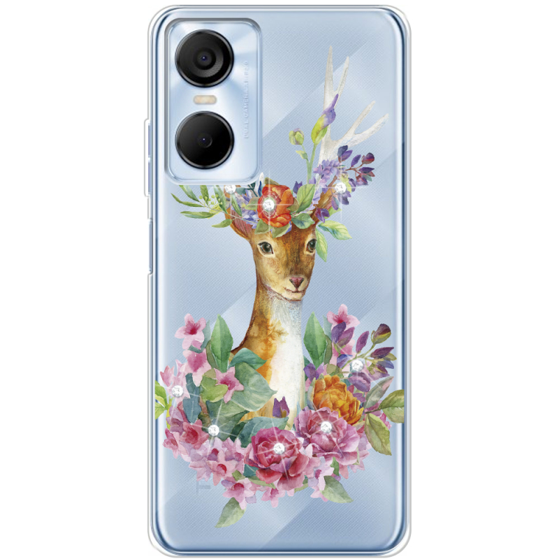 Чехол со стразами BoxFace Tecno POP 6 Pro Deer with flowers