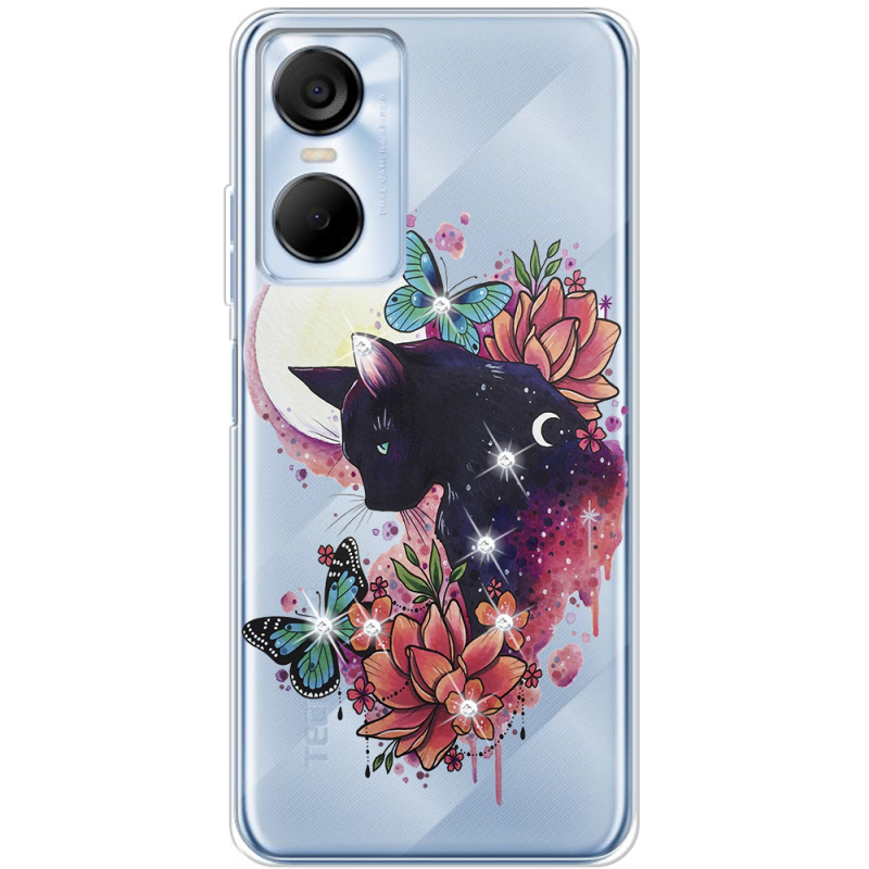 Чехол со стразами BoxFace Tecno POP 6 Pro Cat in Flowers