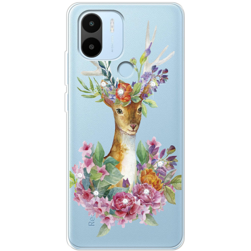 Чехол со стразами Xiaomi Redmi A1 Plus Deer with flowers