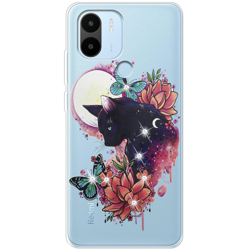 Чехол со стразами Xiaomi Redmi A1 Plus Cat in Flowers