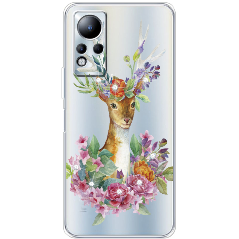 Чехол со стразами Infinix Note 12 Deer with flowers