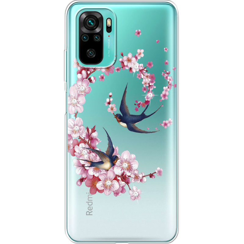 Чехол со стразами Xiaomi Poco M5s Swallows and Bloom