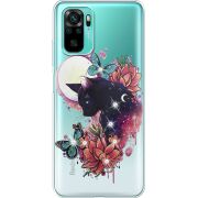 Чехол со стразами Xiaomi Poco M5s Cat in Flowers