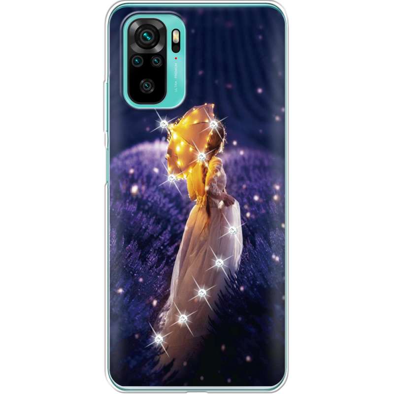 Чехол со стразами Xiaomi Poco M5s Girl with Umbrella