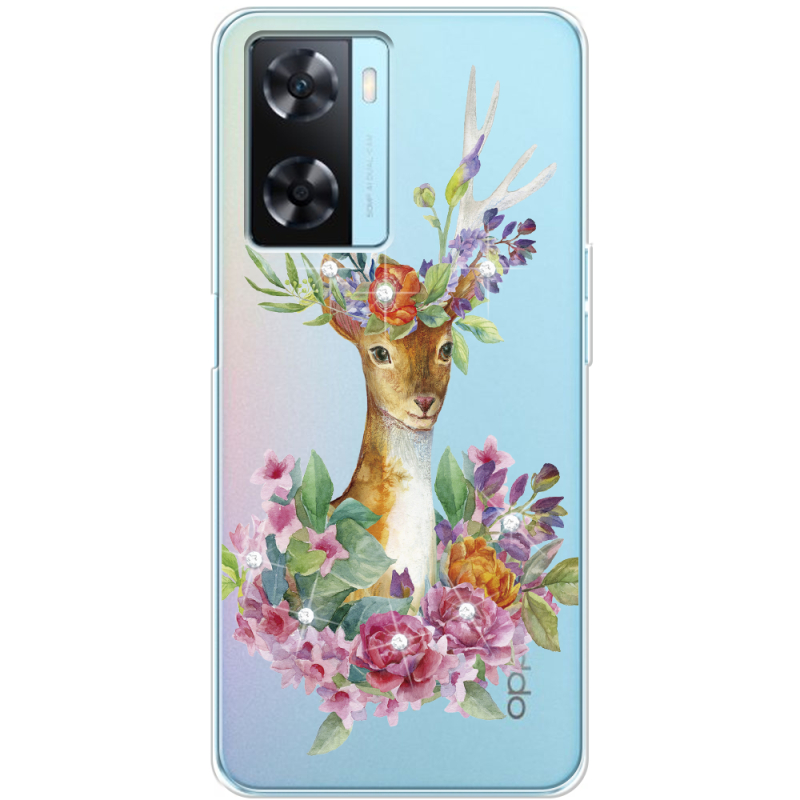 Чехол со стразами OPPO A57s Deer with flowers