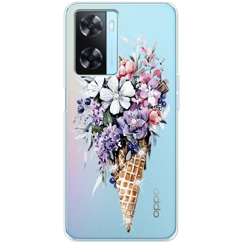 Чехол со стразами OPPO A57s Ice Cream Flowers