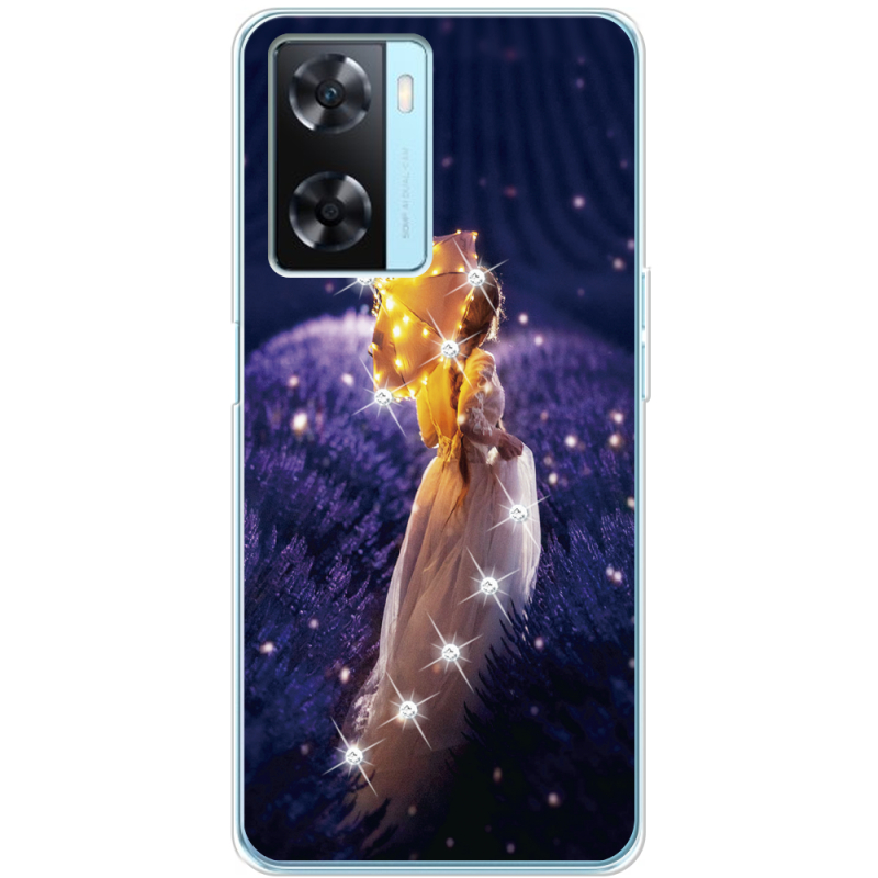 Чехол со стразами OPPO A57s Girl with Umbrella