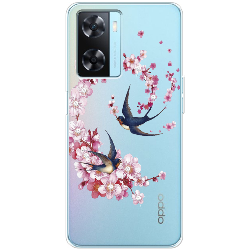 Чехол со стразами OPPO A77 Swallows and Bloom